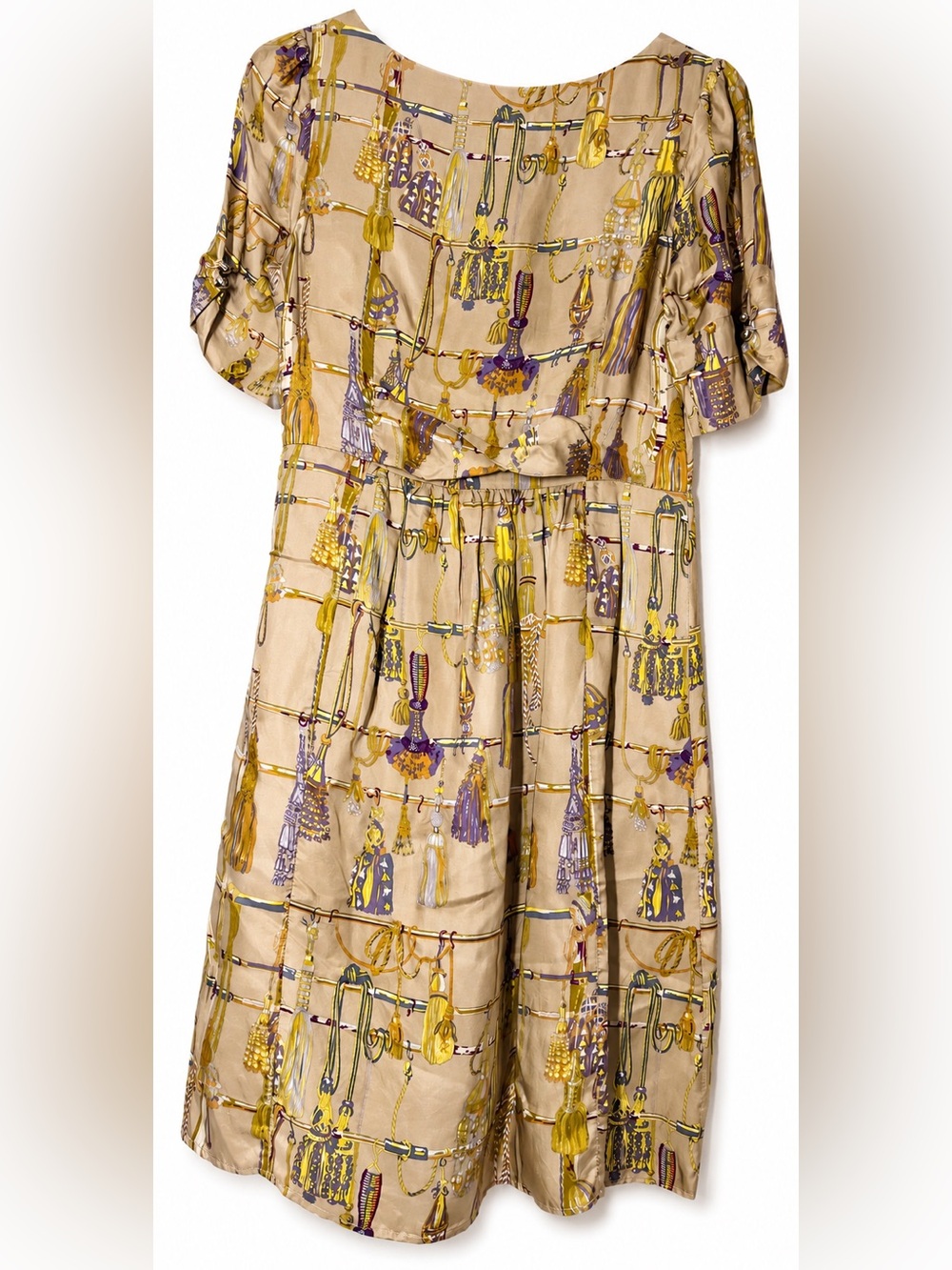 Hermes Pink and Yellow Tassel Print Silk Dress